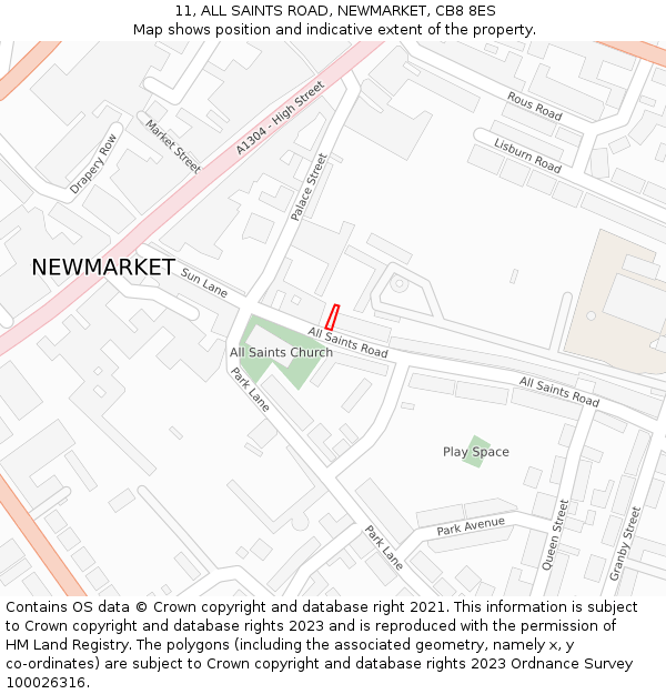 11, ALL SAINTS ROAD, NEWMARKET, CB8 8ES: Location map and indicative extent of plot