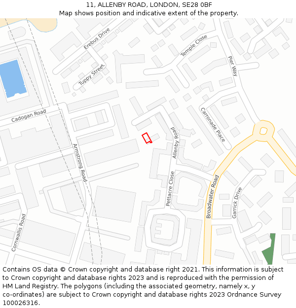 11, ALLENBY ROAD, LONDON, SE28 0BF: Location map and indicative extent of plot
