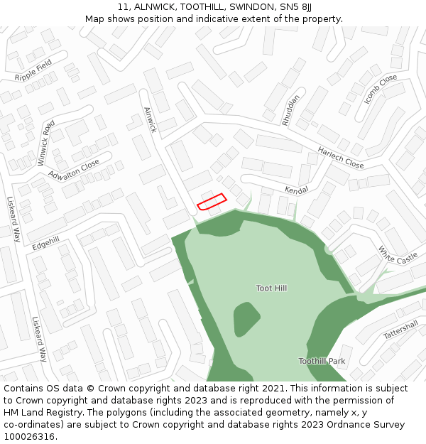 11, ALNWICK, TOOTHILL, SWINDON, SN5 8JJ: Location map and indicative extent of plot