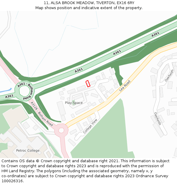 11, ALSA BROOK MEADOW, TIVERTON, EX16 6RY: Location map and indicative extent of plot