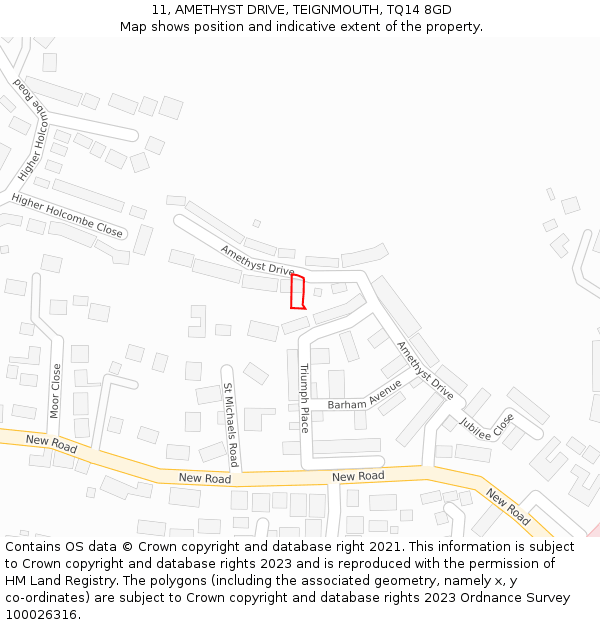 11, AMETHYST DRIVE, TEIGNMOUTH, TQ14 8GD: Location map and indicative extent of plot