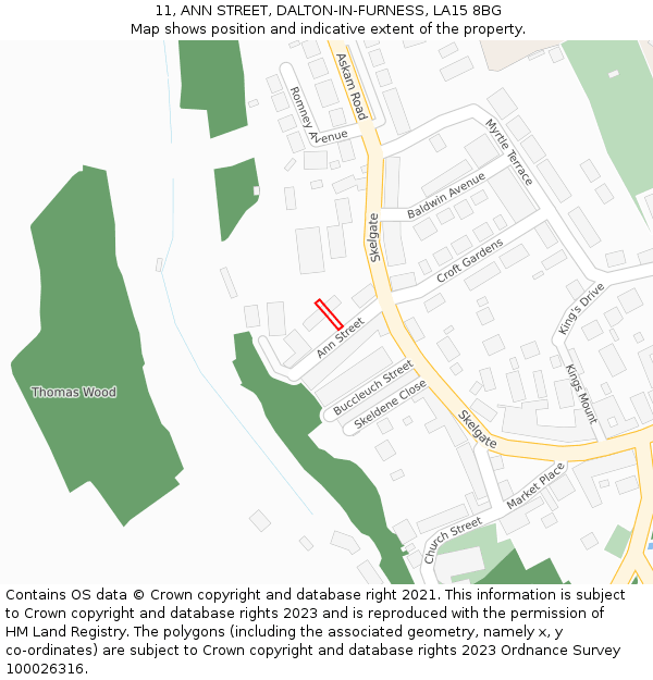 11, ANN STREET, DALTON-IN-FURNESS, LA15 8BG: Location map and indicative extent of plot
