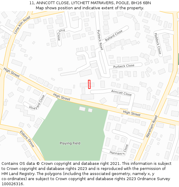 11, ANNCOTT CLOSE, LYTCHETT MATRAVERS, POOLE, BH16 6BN: Location map and indicative extent of plot