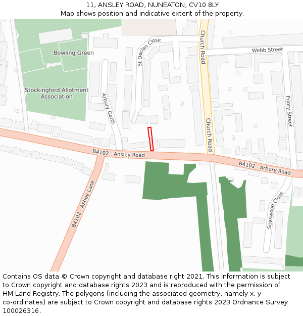 11, ANSLEY ROAD, NUNEATON, CV10 8LY: Location map and indicative extent of plot