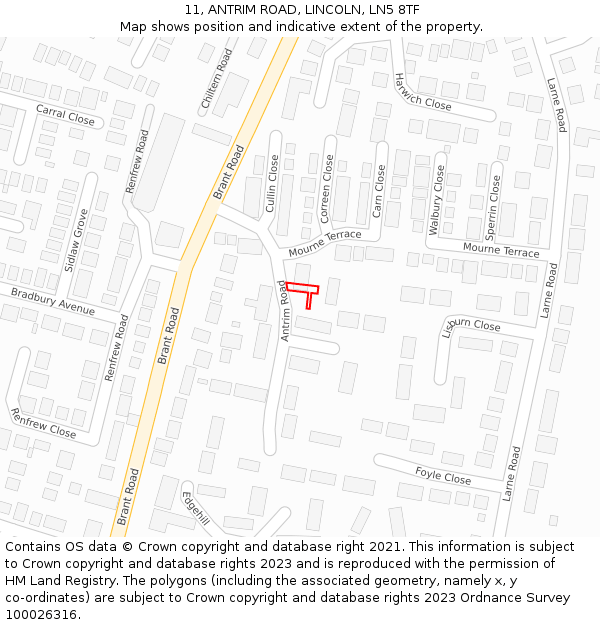 11, ANTRIM ROAD, LINCOLN, LN5 8TF: Location map and indicative extent of plot