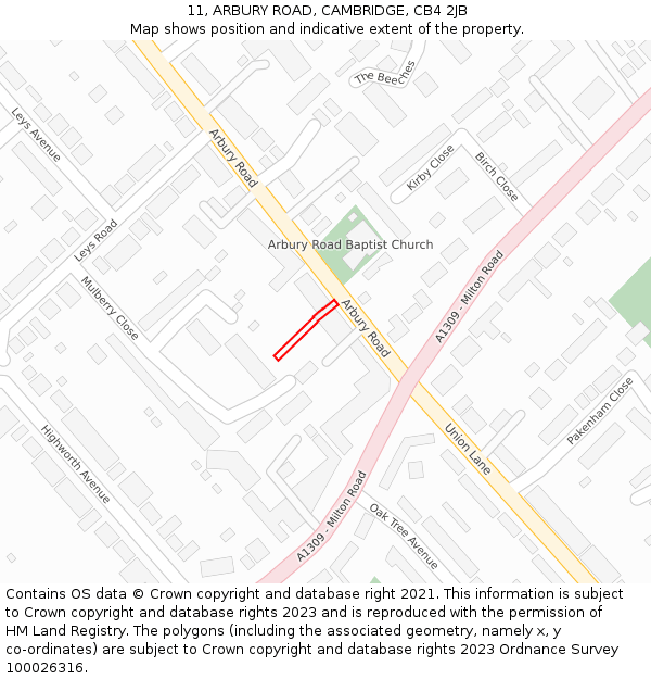 11, ARBURY ROAD, CAMBRIDGE, CB4 2JB: Location map and indicative extent of plot