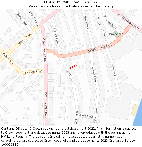 11, ARCTIC ROAD, COWES, PO31 7PE: Location map and indicative extent of plot
