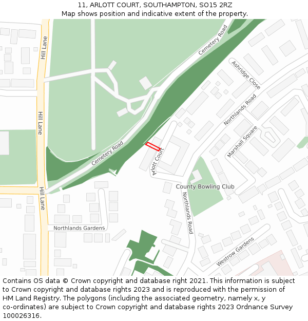 11, ARLOTT COURT, SOUTHAMPTON, SO15 2RZ: Location map and indicative extent of plot