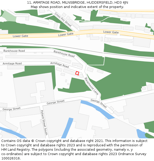 11, ARMITAGE ROAD, MILNSBRIDGE, HUDDERSFIELD, HD3 4JN: Location map and indicative extent of plot