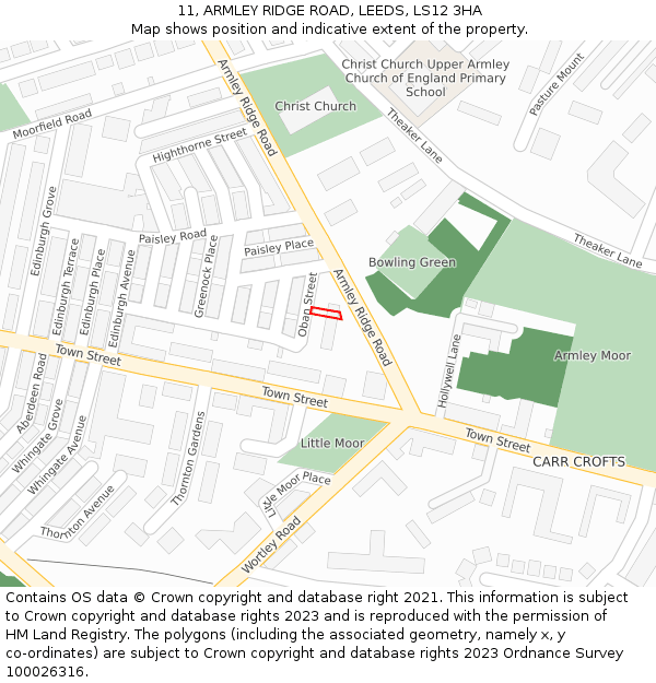 11, ARMLEY RIDGE ROAD, LEEDS, LS12 3HA: Location map and indicative extent of plot