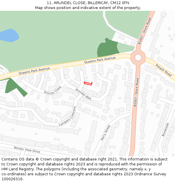 11, ARUNDEL CLOSE, BILLERICAY, CM12 0FN: Location map and indicative extent of plot