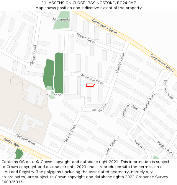 11, ASCENSION CLOSE, BASINGSTOKE, RG24 9AZ: Location map and indicative extent of plot