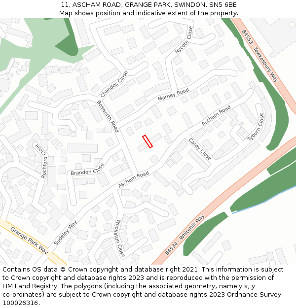 11, ASCHAM ROAD, GRANGE PARK, SWINDON, SN5 6BE: Location map and indicative extent of plot