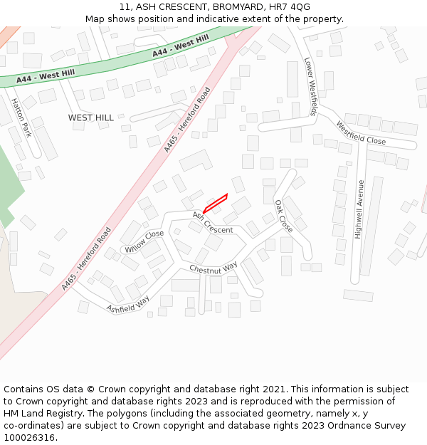 11, ASH CRESCENT, BROMYARD, HR7 4QG: Location map and indicative extent of plot
