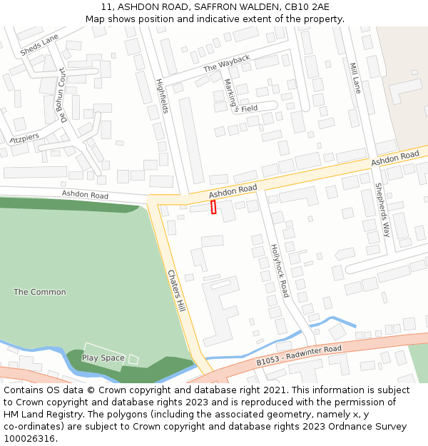11, ASHDON ROAD, SAFFRON WALDEN, CB10 2AE: Location map and indicative extent of plot