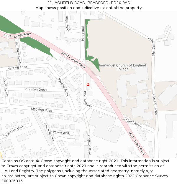 11, ASHFIELD ROAD, BRADFORD, BD10 9AD: Location map and indicative extent of plot