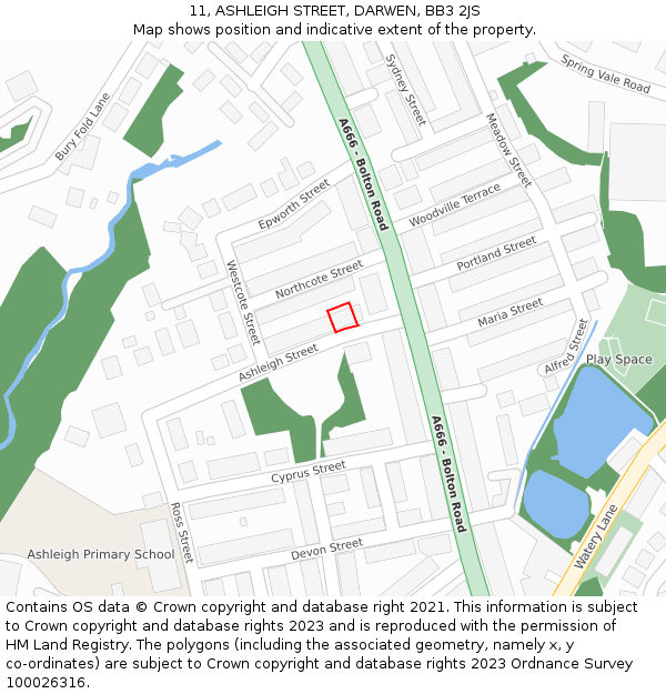 11, ASHLEIGH STREET, DARWEN, BB3 2JS: Location map and indicative extent of plot