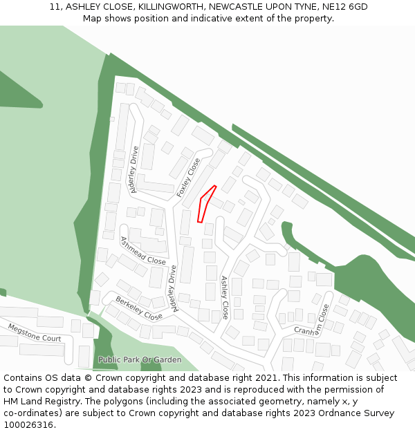 11, ASHLEY CLOSE, KILLINGWORTH, NEWCASTLE UPON TYNE, NE12 6GD: Location map and indicative extent of plot