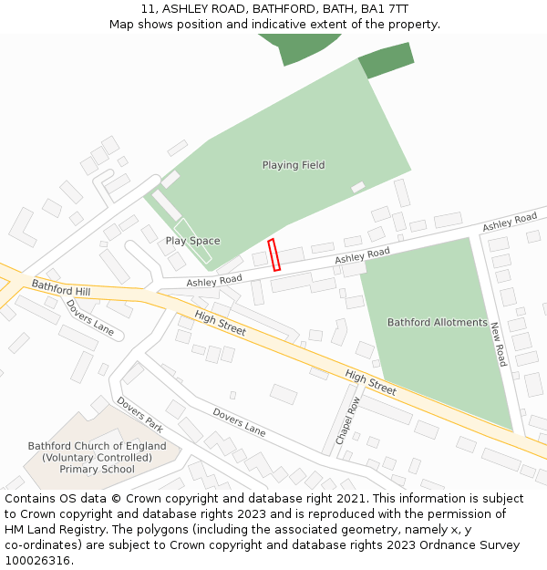 11, ASHLEY ROAD, BATHFORD, BATH, BA1 7TT: Location map and indicative extent of plot