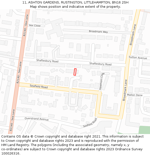 11, ASHTON GARDENS, RUSTINGTON, LITTLEHAMPTON, BN16 2SH: Location map and indicative extent of plot