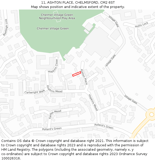11, ASHTON PLACE, CHELMSFORD, CM2 6ST: Location map and indicative extent of plot