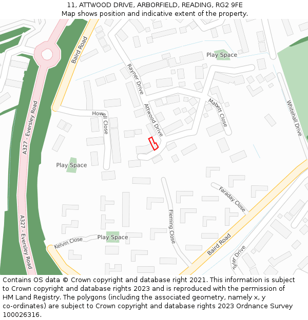 11, ATTWOOD DRIVE, ARBORFIELD, READING, RG2 9FE: Location map and indicative extent of plot