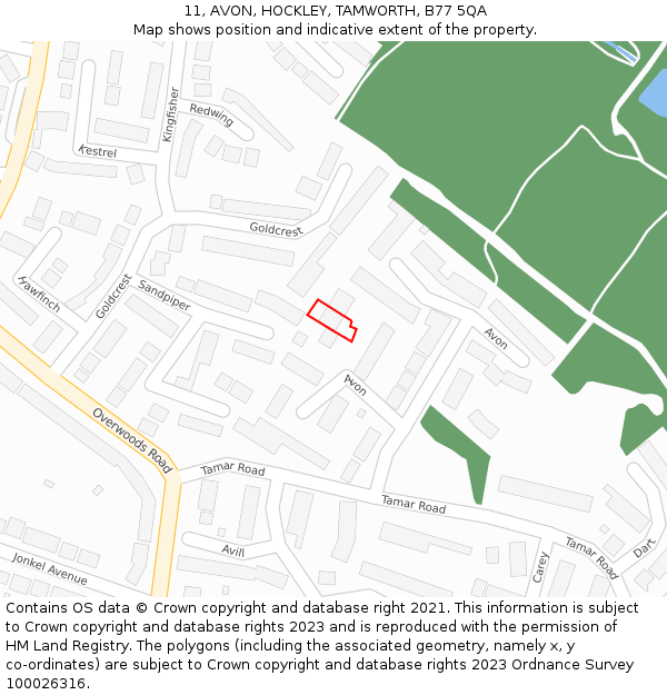 11, AVON, HOCKLEY, TAMWORTH, B77 5QA: Location map and indicative extent of plot