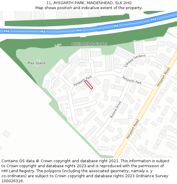 11, AYSGARTH PARK, MAIDENHEAD, SL6 2HG: Location map and indicative extent of plot