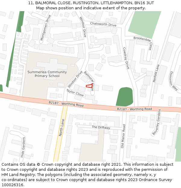11, BALMORAL CLOSE, RUSTINGTON, LITTLEHAMPTON, BN16 3UT: Location map and indicative extent of plot
