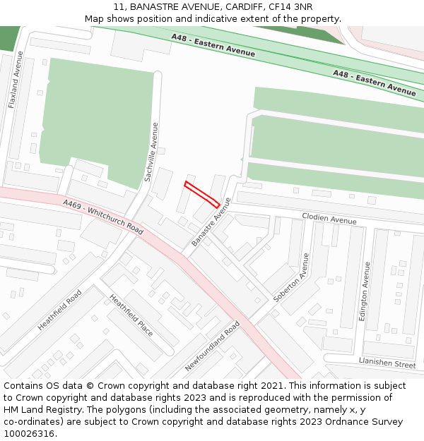 11, BANASTRE AVENUE, CARDIFF, CF14 3NR: Location map and indicative extent of plot