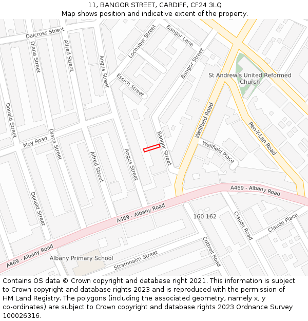 11, BANGOR STREET, CARDIFF, CF24 3LQ: Location map and indicative extent of plot