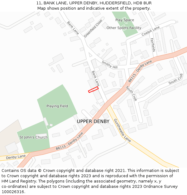11, BANK LANE, UPPER DENBY, HUDDERSFIELD, HD8 8UR: Location map and indicative extent of plot