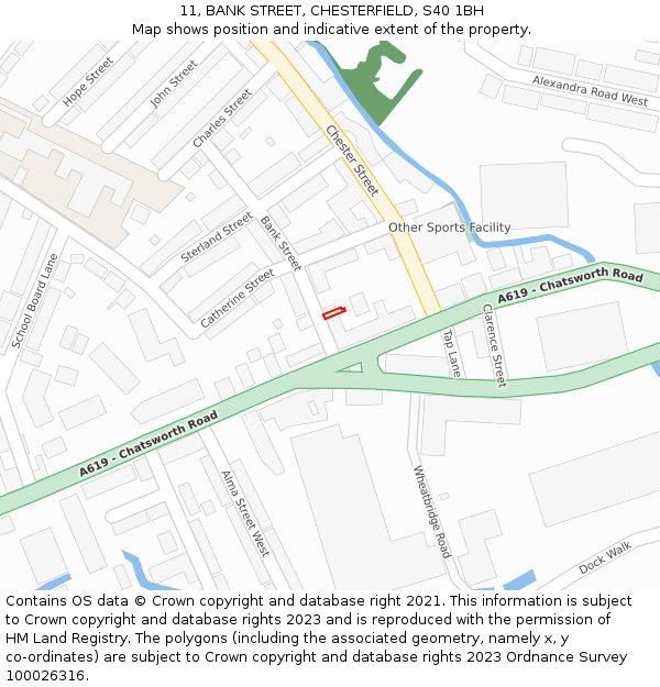 11, BANK STREET, CHESTERFIELD, S40 1BH: Location map and indicative extent of plot