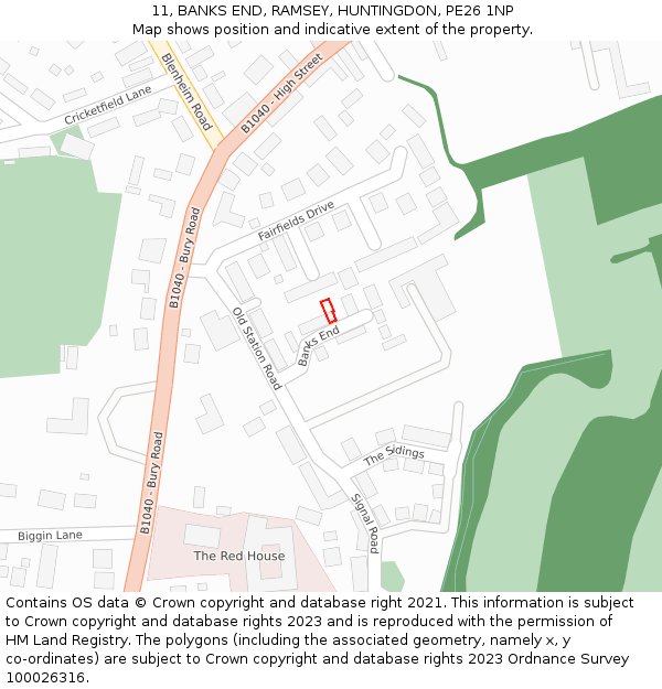 11, BANKS END, RAMSEY, HUNTINGDON, PE26 1NP: Location map and indicative extent of plot