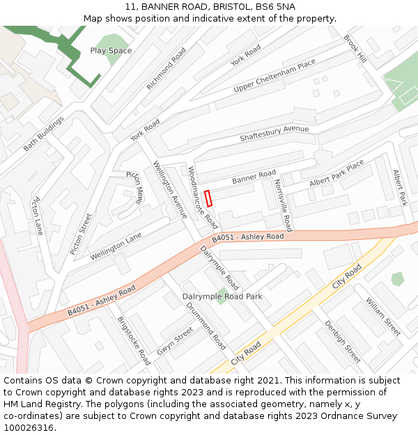 11, BANNER ROAD, BRISTOL, BS6 5NA: Location map and indicative extent of plot