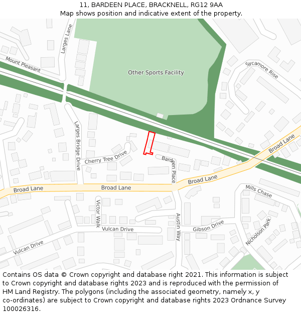 11, BARDEEN PLACE, BRACKNELL, RG12 9AA: Location map and indicative extent of plot
