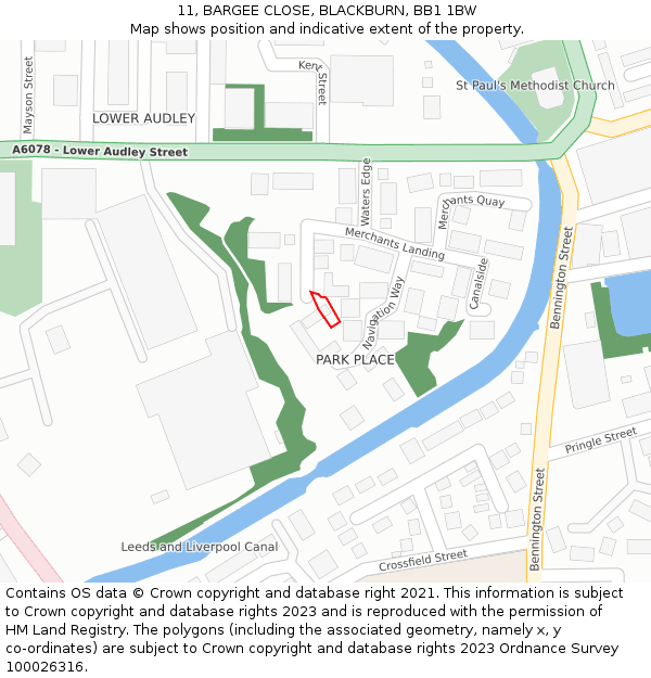 11, BARGEE CLOSE, BLACKBURN, BB1 1BW: Location map and indicative extent of plot