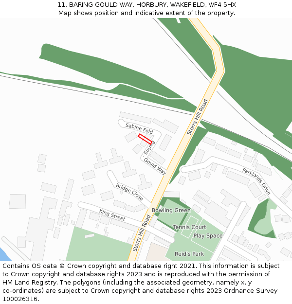 11, BARING GOULD WAY, HORBURY, WAKEFIELD, WF4 5HX: Location map and indicative extent of plot