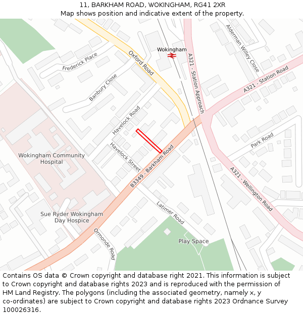 11, BARKHAM ROAD, WOKINGHAM, RG41 2XR: Location map and indicative extent of plot
