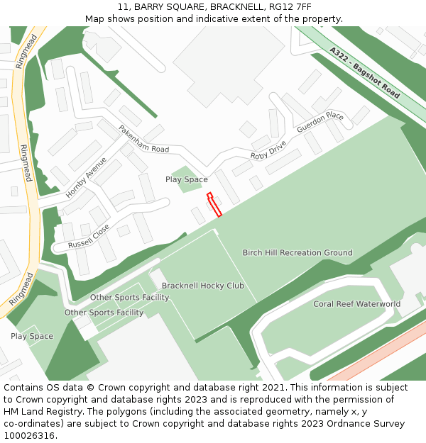11, BARRY SQUARE, BRACKNELL, RG12 7FF: Location map and indicative extent of plot