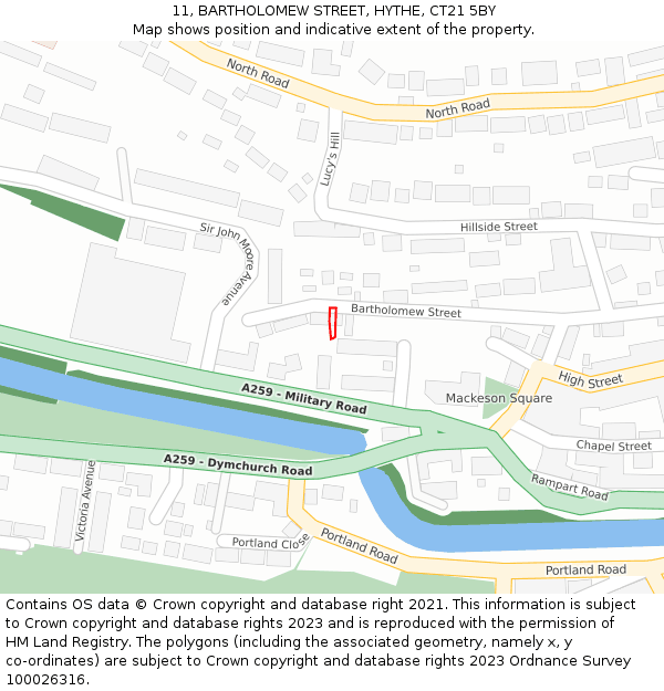 11, BARTHOLOMEW STREET, HYTHE, CT21 5BY: Location map and indicative extent of plot