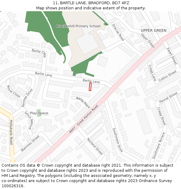 11, BARTLE LANE, BRADFORD, BD7 4PZ: Location map and indicative extent of plot