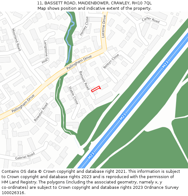 11, BASSETT ROAD, MAIDENBOWER, CRAWLEY, RH10 7QL: Location map and indicative extent of plot