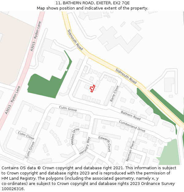 11, BATHERN ROAD, EXETER, EX2 7QE: Location map and indicative extent of plot