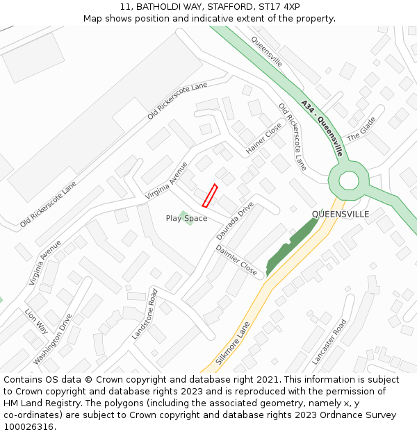 11, BATHOLDI WAY, STAFFORD, ST17 4XP: Location map and indicative extent of plot