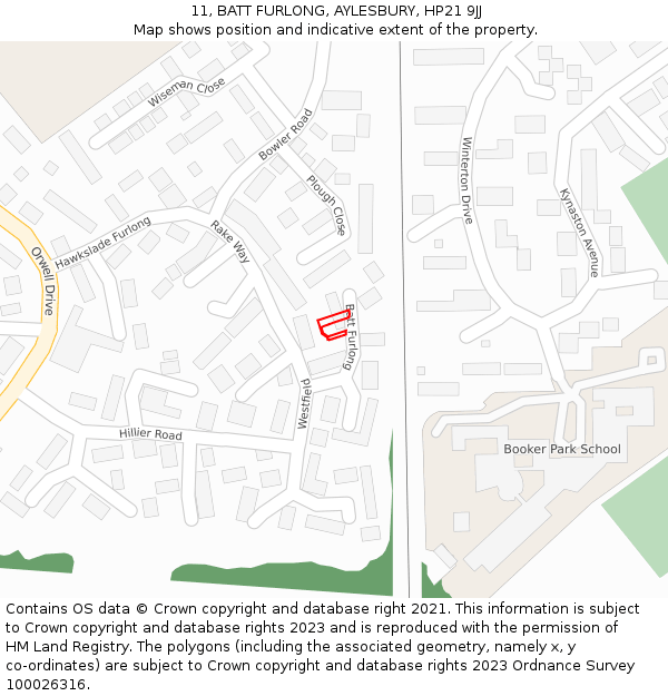 11, BATT FURLONG, AYLESBURY, HP21 9JJ: Location map and indicative extent of plot