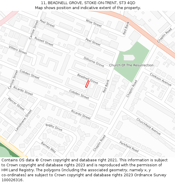 11, BEADNELL GROVE, STOKE-ON-TRENT, ST3 4QD: Location map and indicative extent of plot