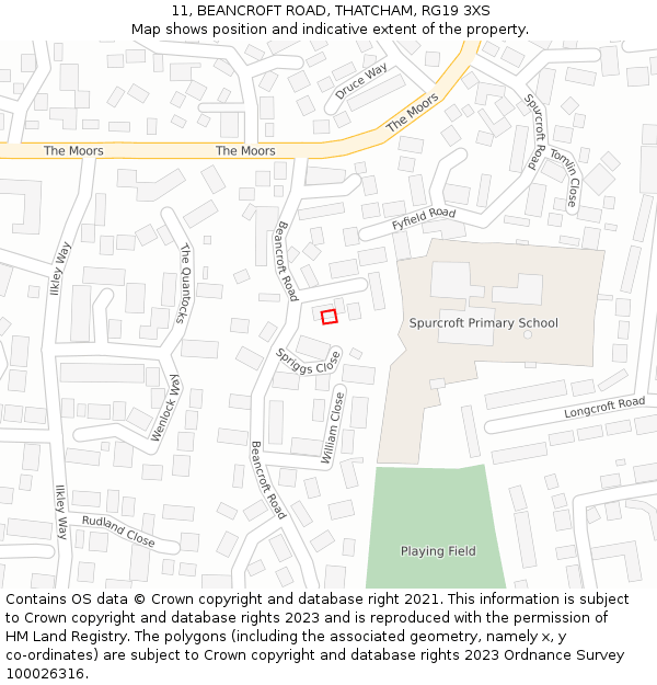 11, BEANCROFT ROAD, THATCHAM, RG19 3XS: Location map and indicative extent of plot