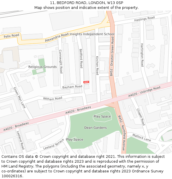 11, BEDFORD ROAD, LONDON, W13 0SP: Location map and indicative extent of plot