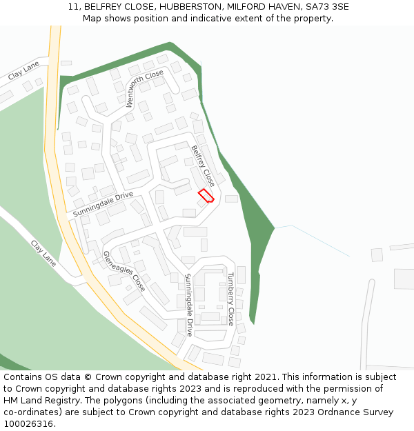 11, BELFREY CLOSE, HUBBERSTON, MILFORD HAVEN, SA73 3SE: Location map and indicative extent of plot